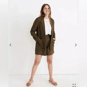 Madewell XXL Linen Larsen Blazer Jacket Breezy Oversized Green Khaki MD260